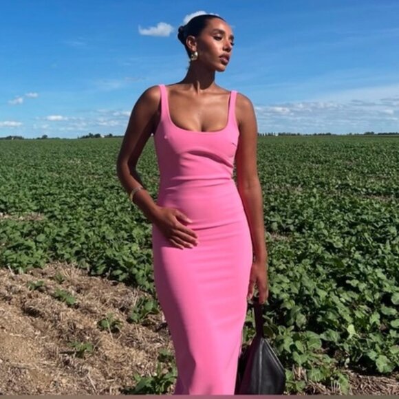 NWT! ZARA Viral Bloggers Favorite Long Pink Midi Maxi Dress - Picture 3 of 15